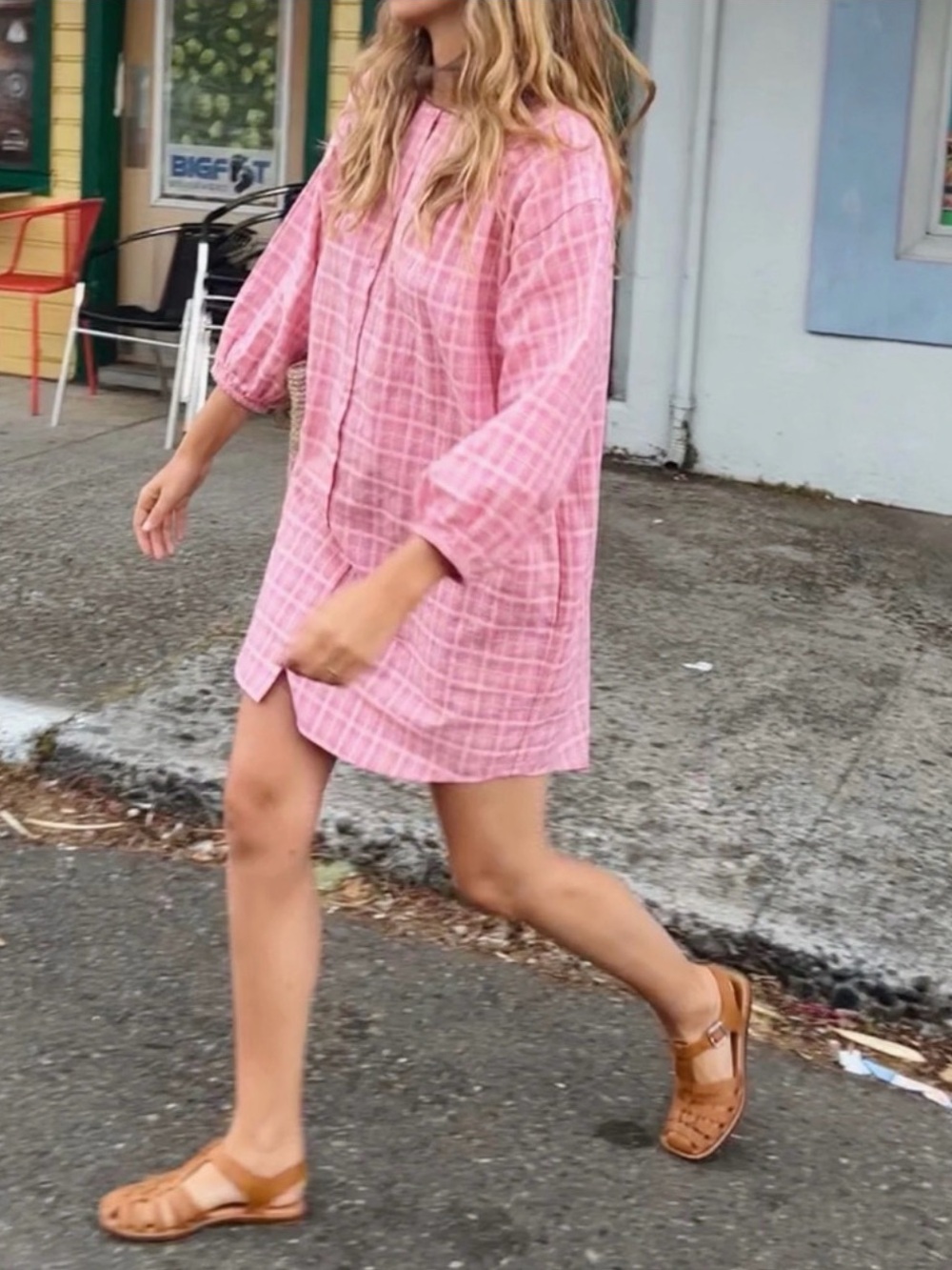 CHRISTY DAWN Plaid Button Down Pink Dress Sz M